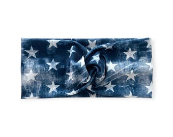Navy With White Starts Knotted Headband / Star Headband  display picture 1