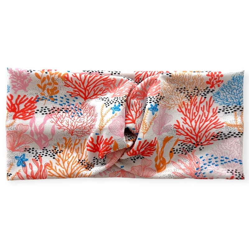Coral Color Printed Headband and Scrunchy