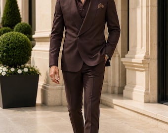 Men's Dark Chocolate Brown Tailored Suit | Custom Made 2 Piece Wedding Suit | Slim Fit Formal Blazer, Trousers | Groom, Prom & Business Suit