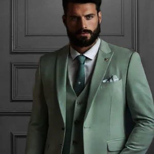 Men Sage Green Suit, Wedding 3 Piece Suits, Slim Fit Party Wear Prom Suits, gift for men,Green tuxedo, Office wear, formal or informal coat.
