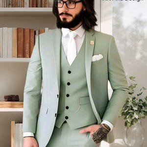 Men Sage Green Suit, Wedding 3 Piece Suits, Slim Fit Party Wear Prom Suits, gift for men,Green tuxedo, Office wear, formal or informal coat.