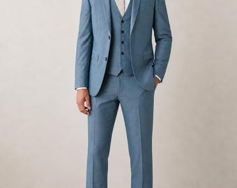 Stilvoller blauer 3-Teiler mit Weste für Herren.
