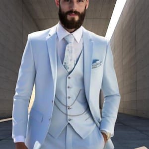 Classic Ice Blue Suit, Wedding 3 Piece Suits, Slim Fit Party Wear Prom Suits, gift for men, Tailored Suit, Suit for Groomsman