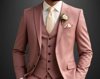 Traje de hombre - Traje de boda rosa empolvado para hombre - Traje de padrino - Traje para hombre - Traje de 3 piezas para hombre