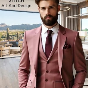 Man Suit - Men Pink Wedding Suit - Groomsmen suit - Suit for man - 3 Piece suit for men&#39;s