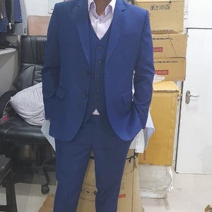 Men Blue Suit, Wedding 3 Piece Suits, Slim Fit One Button Party Wear Prom Suits gift for men Blue tuxedo for him gift for birthday love.