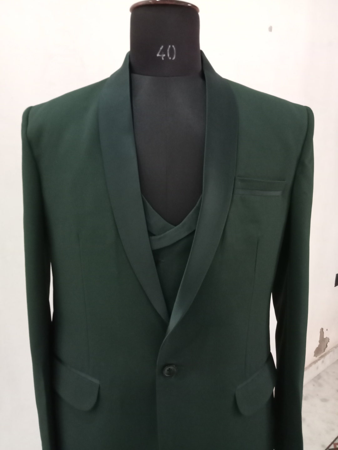 Men's Green Tuxedo 3 Piece Suit, Slim Fit 1 Button Wedding Wear, Party