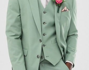 Mint Green Men's Slim Fit Suits 3 Piece Groom Party Prom Tuxedo Wedding  Suits