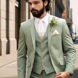 Men Sage Green Suit, Wedding 3 Piece Suits, Slim Fit Party Wear Prom Suits, gift for men,Green tuxedo, Office wear, formal or informal coat.