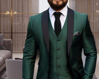 Men Green Tuxedo Suit, Men's Emerald Green Tuxedo suit, trendy wear for Men's, Tailored Suit, best outfit for Men's.
