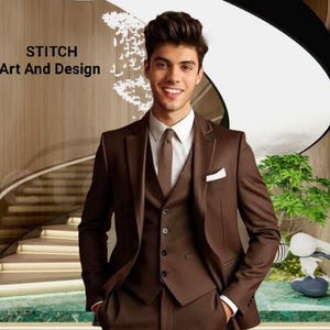 Men Chocolate Brown Suit, Wedding 3 Piece Suits, Slim Fit  Party Wear Prom Suits gift for men, tuxedo for him gift for birthday love.