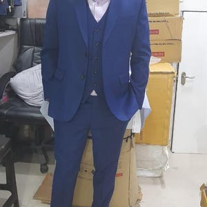 Men Blue Suit, Wedding 3 Piece Suits, Slim Fit One Button Party Wear Prom Suits gift for men Blue tuxedo for him gift for birthday love.