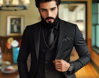 Black 3-Piece Suit, Men's Tuxedo, Groom's Wedding Wear