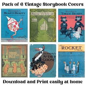 Set of 6 Vintage Storybook Book Prints - Nursery Wall Art - Kid&#39;s Room - Printable Art - Storybook Illustration - Vintage Children&#39;s Decor