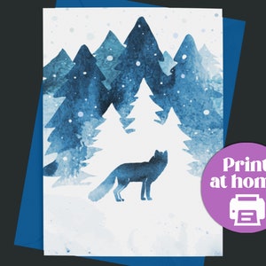 Carte de solstice d'hiver - Carte de Noël de renard - Créatures des bois à l'aquarelle - Carte de vacances vierge - Carte simple - Scène d'hiver - Carte de remerciement