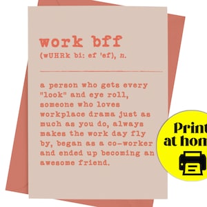 Arbeit BFF Definition Karte, Karte für Arbeit Freund, Arbeit bestie, Kollege, Arbeit Freund Geburtstagskarte, Arbeit BFF Weihnachtskarte, zu Hause drucken