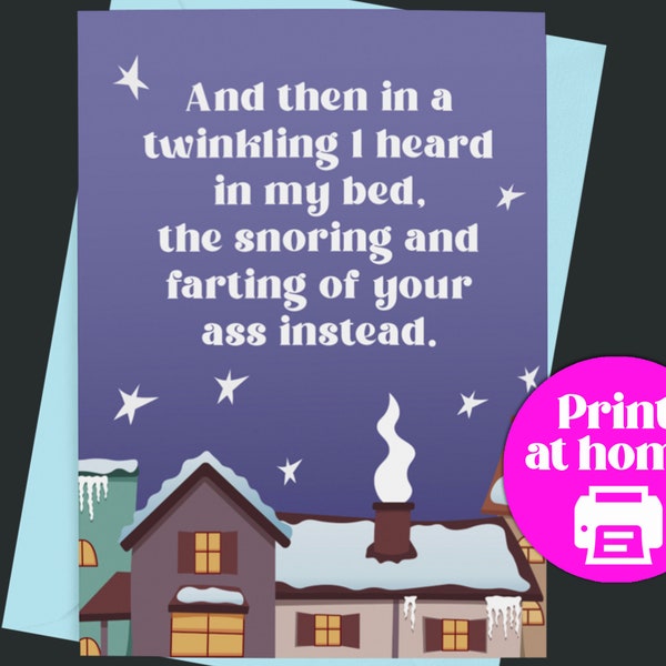 Snoring and Farting Christmas Poem Card - Funny Christmas Card for Husband or boyfriend - Christmas Parody Poem from wife - from girlfriend