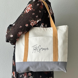 Tote Bag Totegrove, Cotton Handbag, Canvas Tote Bag, Women&#39;s Shoulder Bag, Laptop Bag, Outer and Inner Pockets, Zipper Closure, Lining