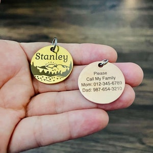 Personalized Pet Dog ID, Puppy Tag, Engraved Dog Tag, Cat Collar Tag, Tag for Dog, Dog ID Tag, Engraved Dog Name Tag, Gold Tag