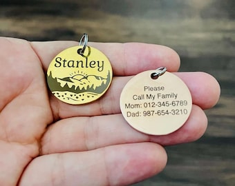 Personalized Pet Dog ID, Puppy Tag, Engraved Dog Tag, Cat Collar Tag, Tag for Dog, Dog ID Tag, Engraved Dog Name Tag, Gold Tag