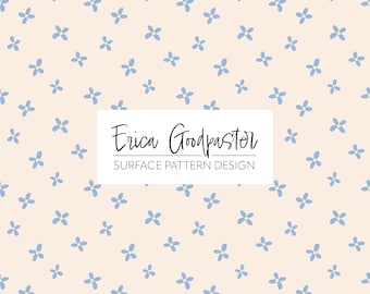 Little Blue Flowers Digital Paper Seamless Repeating Pattern Instant Download 300 DPI PNG for Scrapbook Crafts