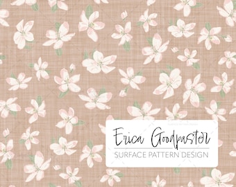 Pink Spring Apple Blossom Flowers on Khaki Tan Brown Repeating Pattern Instant Download 300 DPI PNG for Digital Paper Scrapbooking Crafts