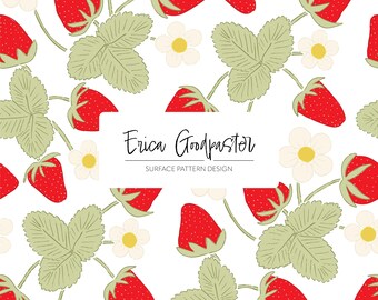 Strawberry Digital Paper: Seamless Repeat Pattern, Scrapbook Crafts (PNG, 300 DPI)