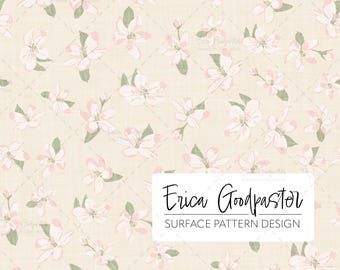 Spring Apple Blossoms Pink and Beige Repeating Pattern Instant Download 300 DPI PNG for Digital Paper Scrapbooking Crafts Tossed Floral