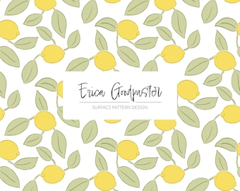 Lemon Digital Paper: Seamless Cheery Pattern, Scrapbook Crafts (PNG, 300 DPI)