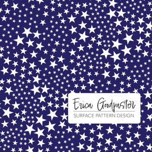 Tossed Ditsy Stars Navy Blue Night Sky Repeating Pattern Instant Download 300 DPI PNG for Digital Paper Scrapbooking Crafts Patriotic