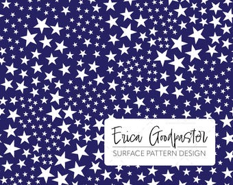 Tossed Ditsy Stars Navy Blue Night Sky Repeating Pattern Instant Download 300 DPI PNG for Digital Paper Scrapbooking Crafts Patriotic