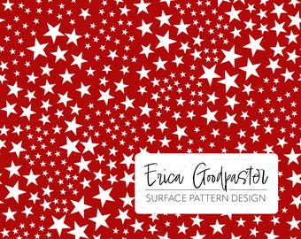 Patriotic Tossed Ditsy Stars Red Celestial Repeating Pattern Instant Download 300 DPI PNG for Digital Paper Scrapbooking Crafts Night Sky