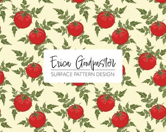 Vintage Tomatoes Digital Paper Seamless Repeating Pattern Instant Download 300 DPI PNG for Scrapbook Crafts Tomato