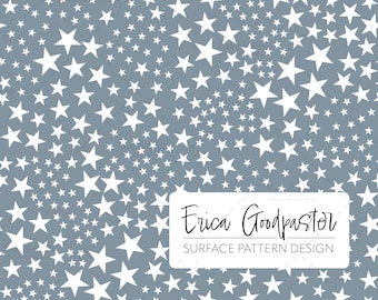 Tossed Ditsy Stars on Calming Blue Gray Repeating Pattern Instant Download 300 DPI PNG for Digital Paper Scrapbooking Crafts Sky Celestial