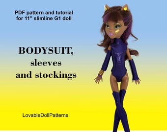 11" Doll Bodysuit Pattern, Sleeves, Stockings (PDF Pattern & Tutorial) G1