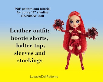 Leather Outfit PDF Pattern for Curvy 11" Doll (Halter Top, Shorts, Stockings)