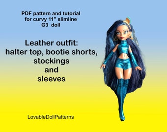 PDF pattern and tutorial on how to make shiny leather outfit for the  slimline curvy 11 " G3 doll.