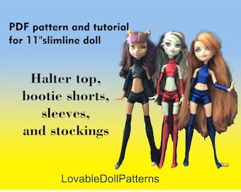 11" Slimline Doll Outfit Pattern, Halter Top, Bootie Shorts (PDF Pattern)