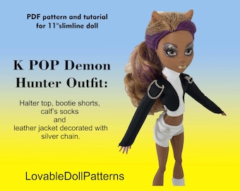 11" Slimline Doll K Pop Demon Hunter outfit PDF Pattern and tutorial.
