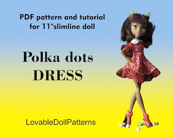 Polka Dot Dress Sewing Pattern for 11" Slimline Doll (PDF)