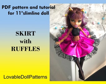11" Doll Skirt Pattern, Ruffle Design (PDF Pattern)