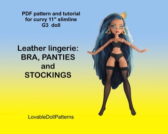 PDF pattern and tutorial on how to make leather LINGERIE for the  slimline curvy 11 " G3 doll.