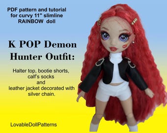 11" Curvy Doll K Pop outfit Pattern (PDF) and tutorial.