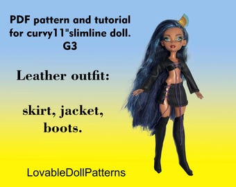 Leather Outfit PDF Pattern: 11" G3 Curvy Doll, Skirt, Jacket & Boots