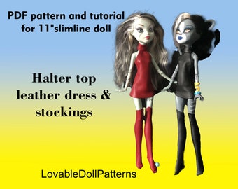 Doll Clothes Pattern: Leather Halter Top & Boots for 11" Slimline Dolls (PDF Pattern)