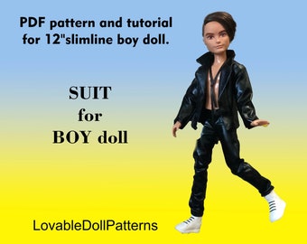 Shiny Leather Suit Pattern for 12" Slimline Boy Doll (PDF Pattern)