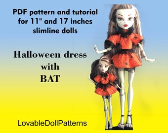 Modello PDF per abito da pipistrello di Halloween per bambole Slimline da 11" e 17"