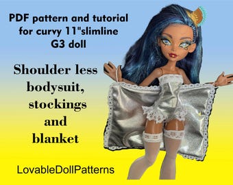 G3 Doll Outfit PDF Pattern, Curvy 11" Doll Bodysuit, Stockings and Blanket (Digital Download)