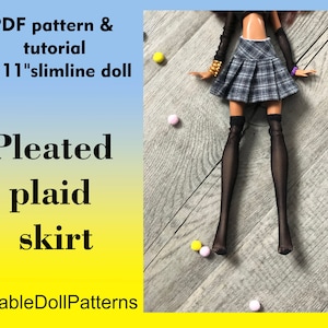 PDF pattern and tutorial on how to make pleated plaid skirt for 11&quot; slimline doll: monster doll