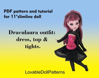 Draculaura Doll Outfit PDF Pattern and tutorial for 11" Slimline Doll